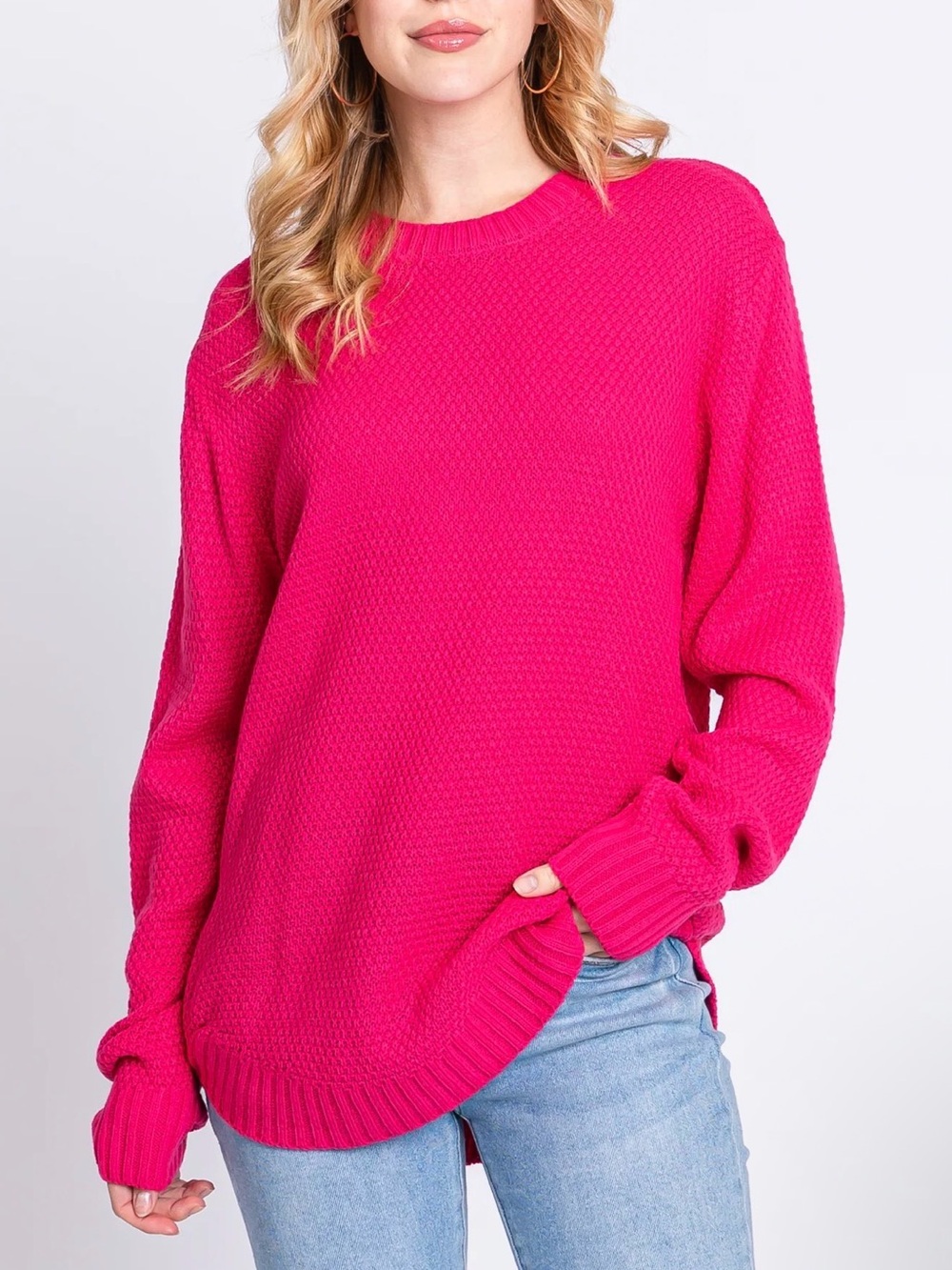 Women’s Hot Pink Crewneck Knit Sweater